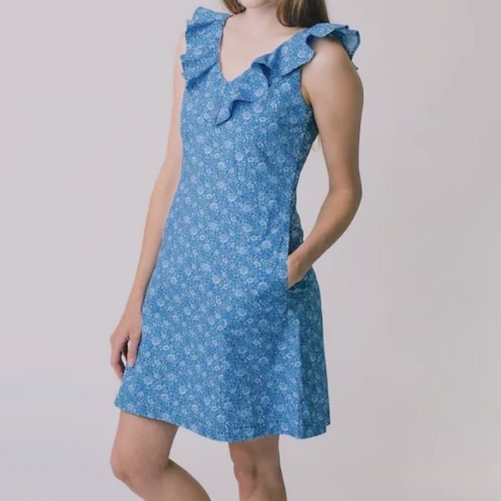 Hope & Henry Women's Sleeveless V-Neck Ruffle Shift Dress pockets NWT size 6